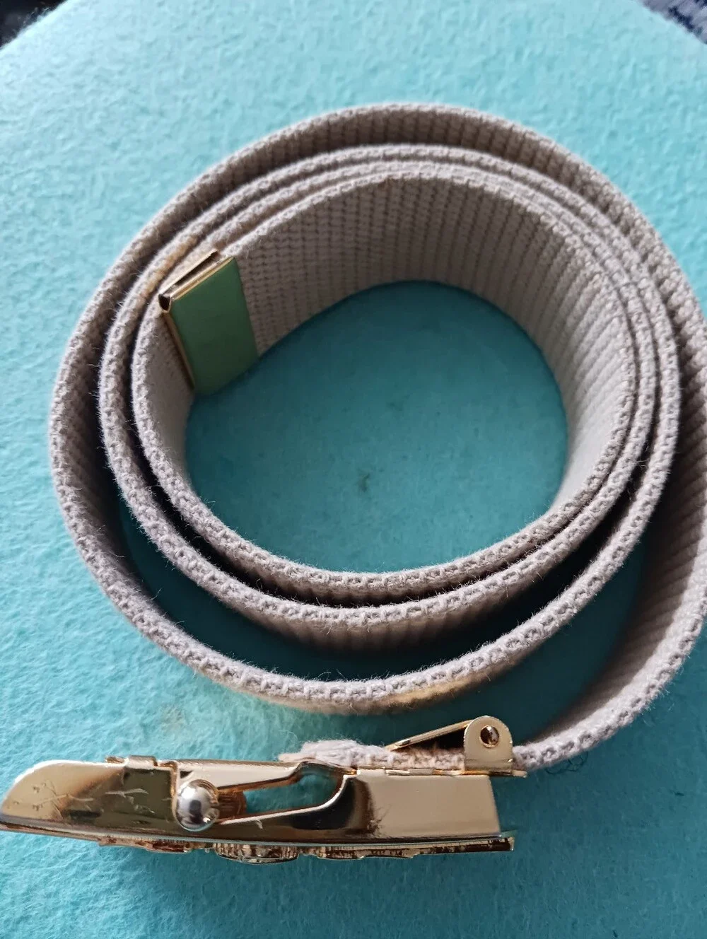 VANGUARD US Military Eagle Belt Buckle , Brass Made In USA Woven Tan Belt 39in